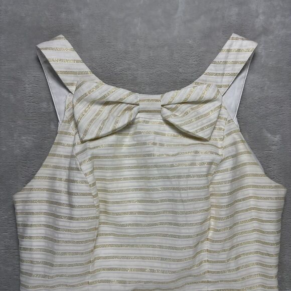 Lilly Pulitzer Henley Spring Summer Dress Gold Metallic Stripe Organza Women’s 0 - Picture 4 of 16